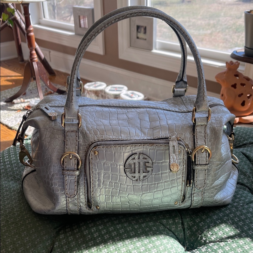 ANTONIO MELANI Silver Crocodile-Embossed Satchel